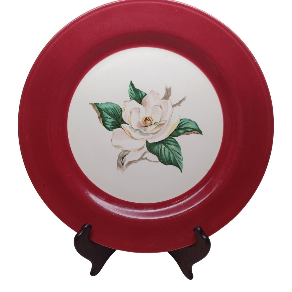 Homer Laughlin Lifetime China Burgundy Magnolia Dinner Plate 10" Vintage 1953